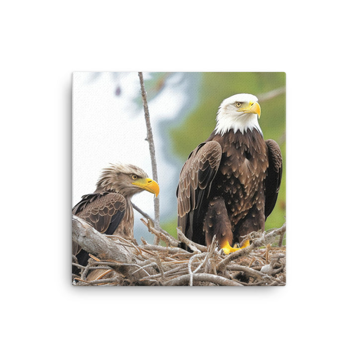 Bald Eagle in its Nest with Eaglets Canvas - PosterfyAI.com