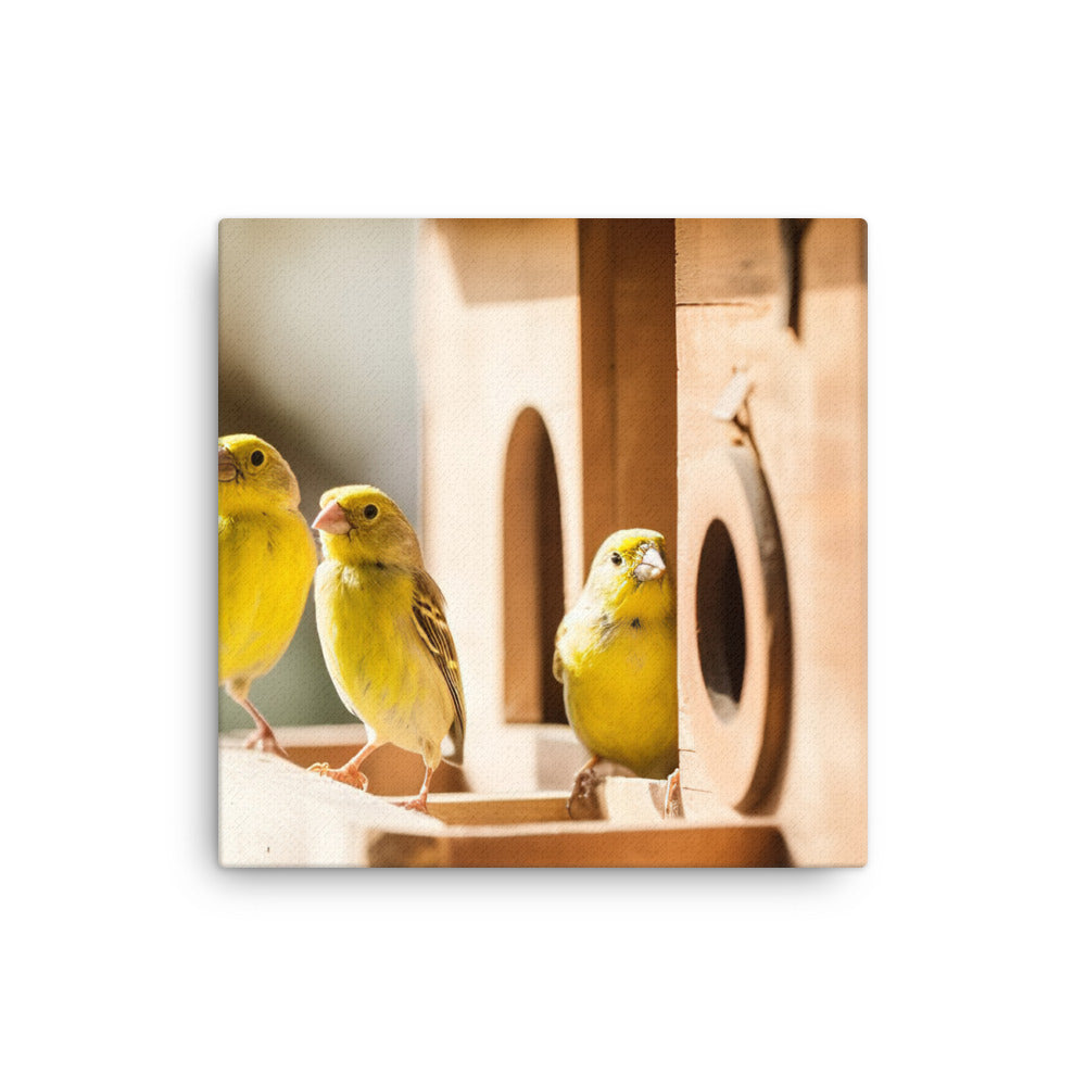 Singing canaries in a birdhouse Canvas - PosterfyAI.com
