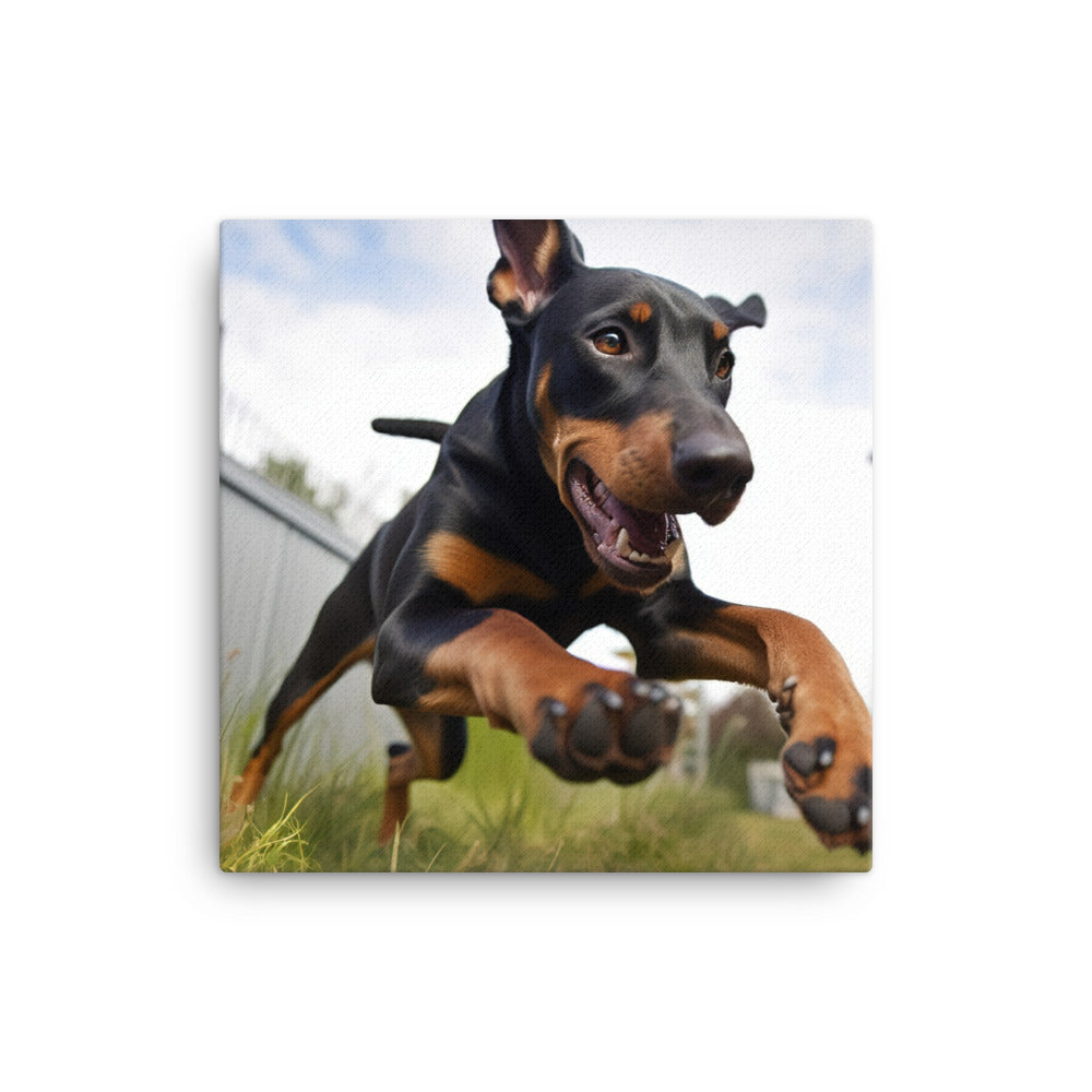 The playful side of a Doberman Pinscher Canvas - PosterfyAI.com