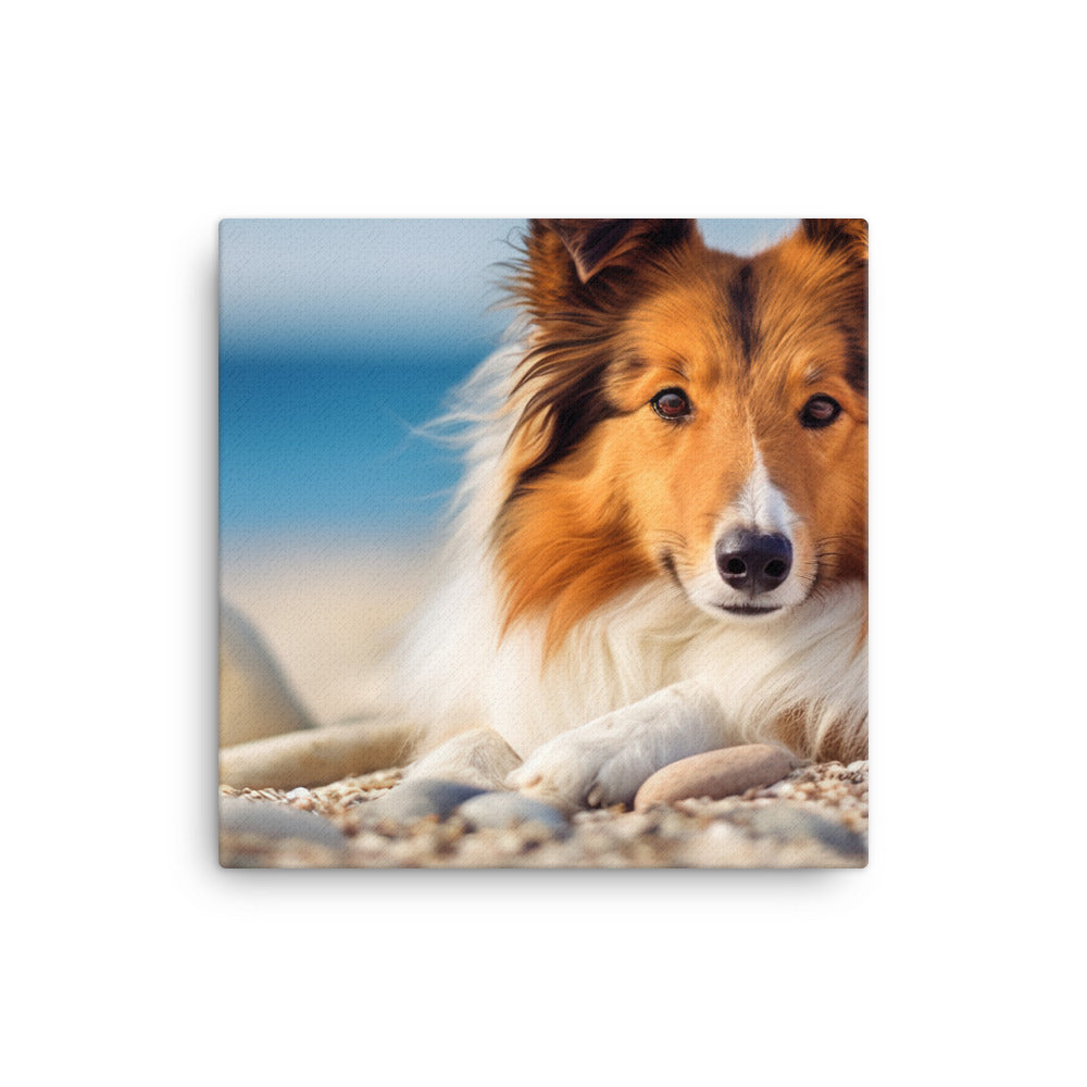 Shetland Sheepdog Relaxing on the Beach Canvas - PosterfyAI.com