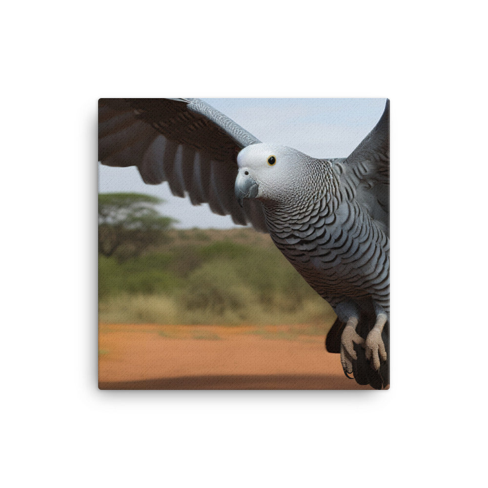 African Grey Parrot in Flight Canvas - PosterfyAI.com