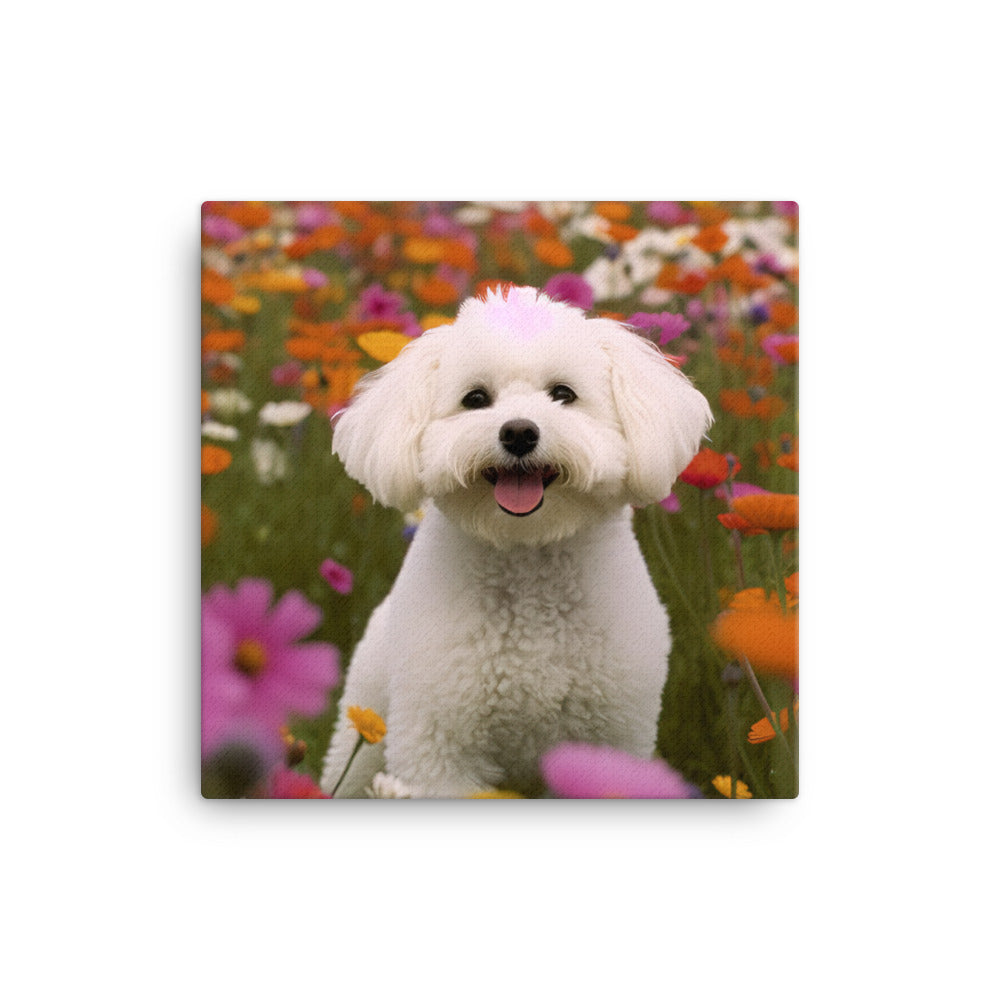 Bichon Frise in a Field of Flowers Canvas - PosterfyAI.com