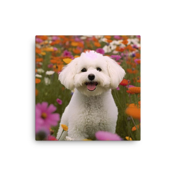 Bichon Frise in a Field of Flowers Canvas - PosterfyAI.com