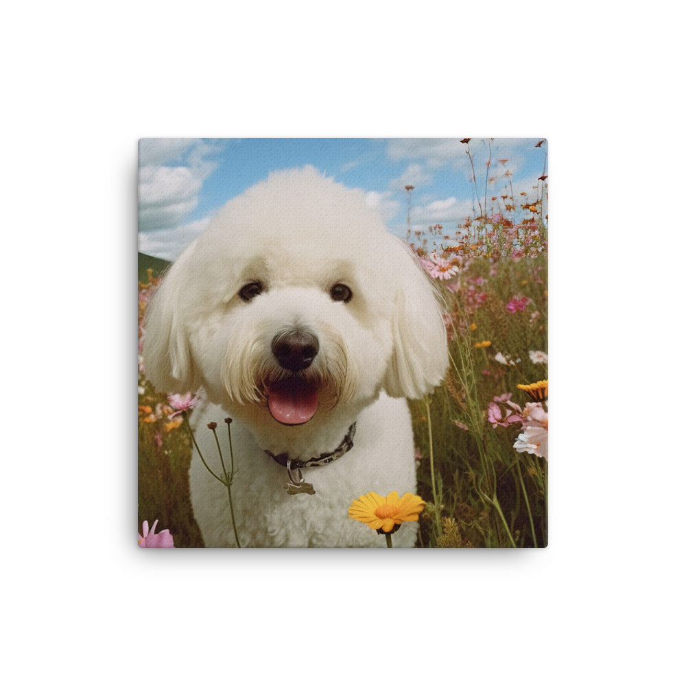 Bichon Frise in a Field of Flowers Canvas - PosterfyAI.com