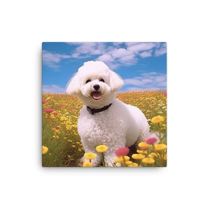Bichon Frise in a Field of Flowers Canvas - PosterfyAI.com
