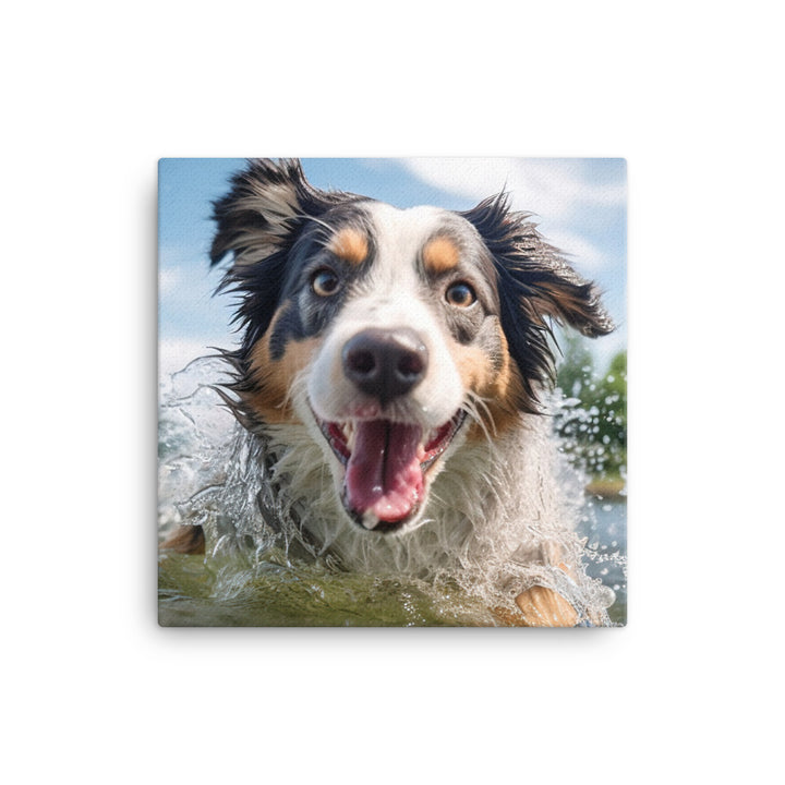 Australian Shepherd playing Canvas - PosterfyAI.com