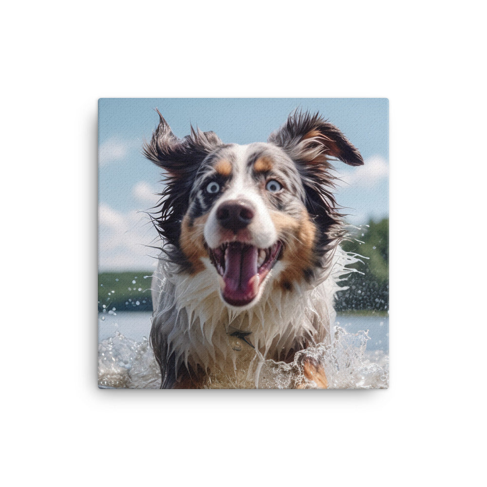 Australian Shepherd playing Canvas - PosterfyAI.com