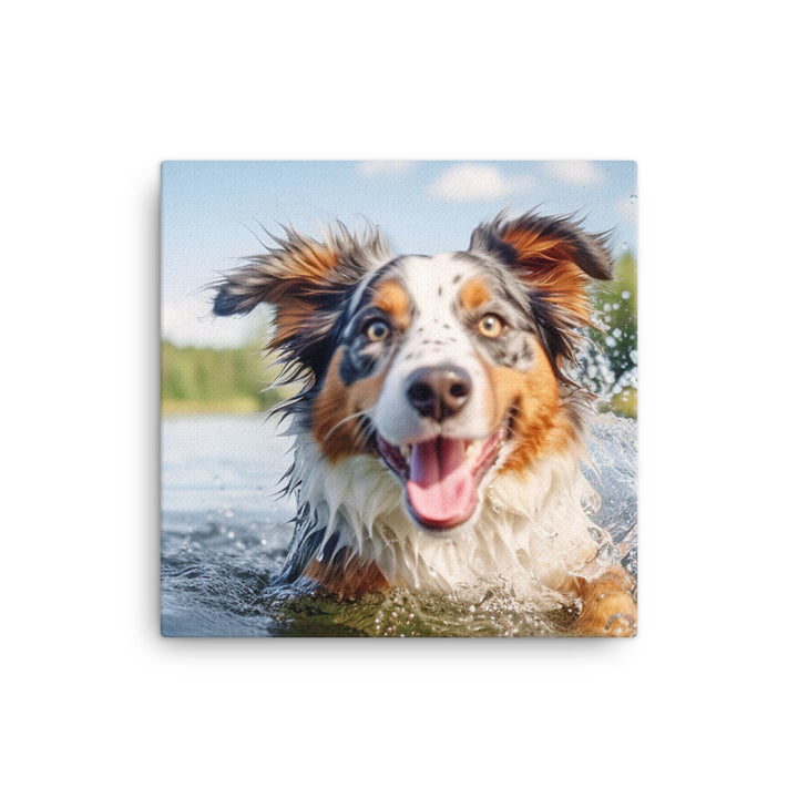 Australian Shepherd playing Canvas - PosterfyAI.com