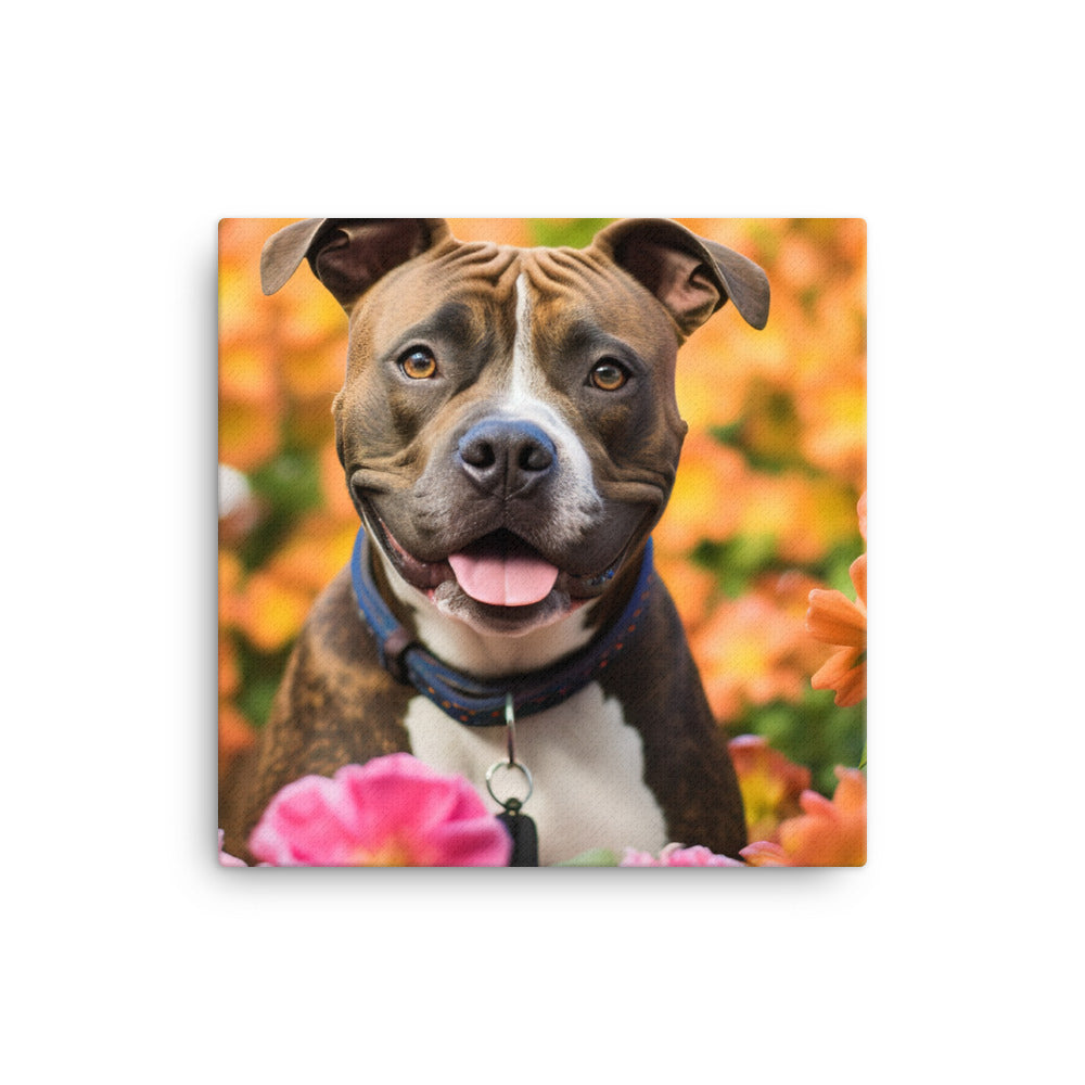 American Staffordshire Terrier in the Garden Canvas - PosterfyAI.com