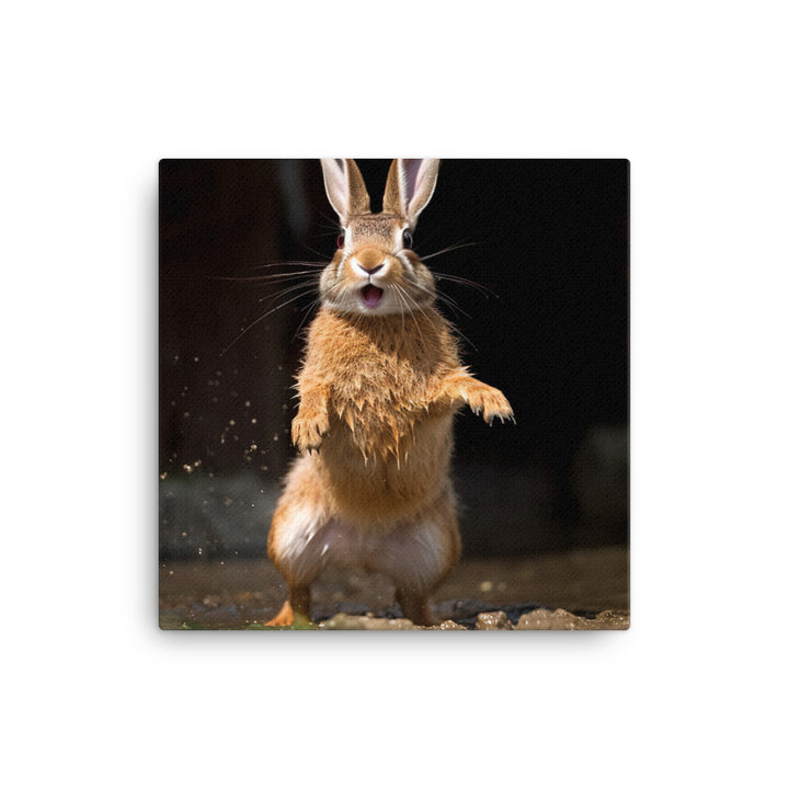 Belgian Hare Enjoying a Playful Hop Canvas - PosterfyAI.com