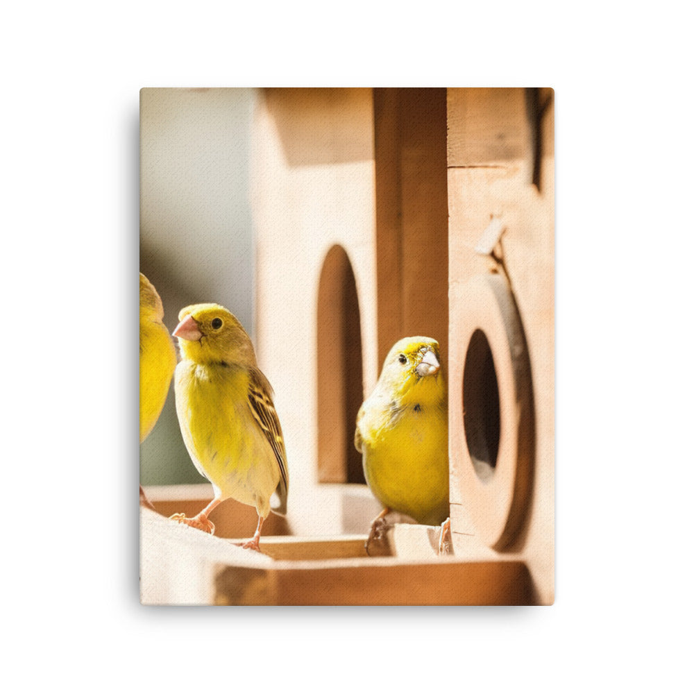Singing canaries in a birdhouse Canvas - PosterfyAI.com