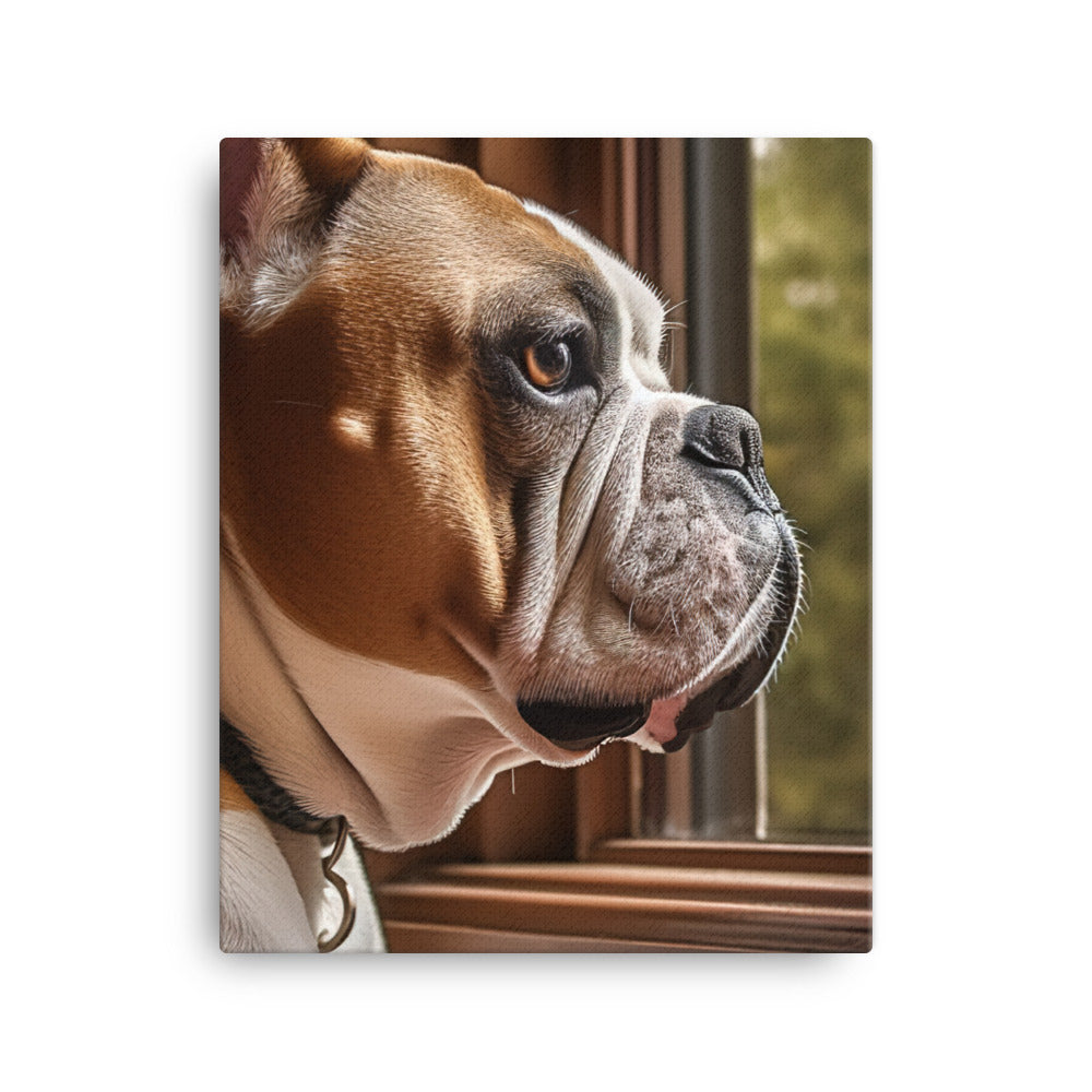 Thoughtful Bulldog at the Window Canvas - PosterfyAI.com