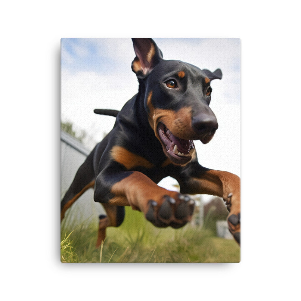 The playful side of a Doberman Pinscher Canvas - PosterfyAI.com