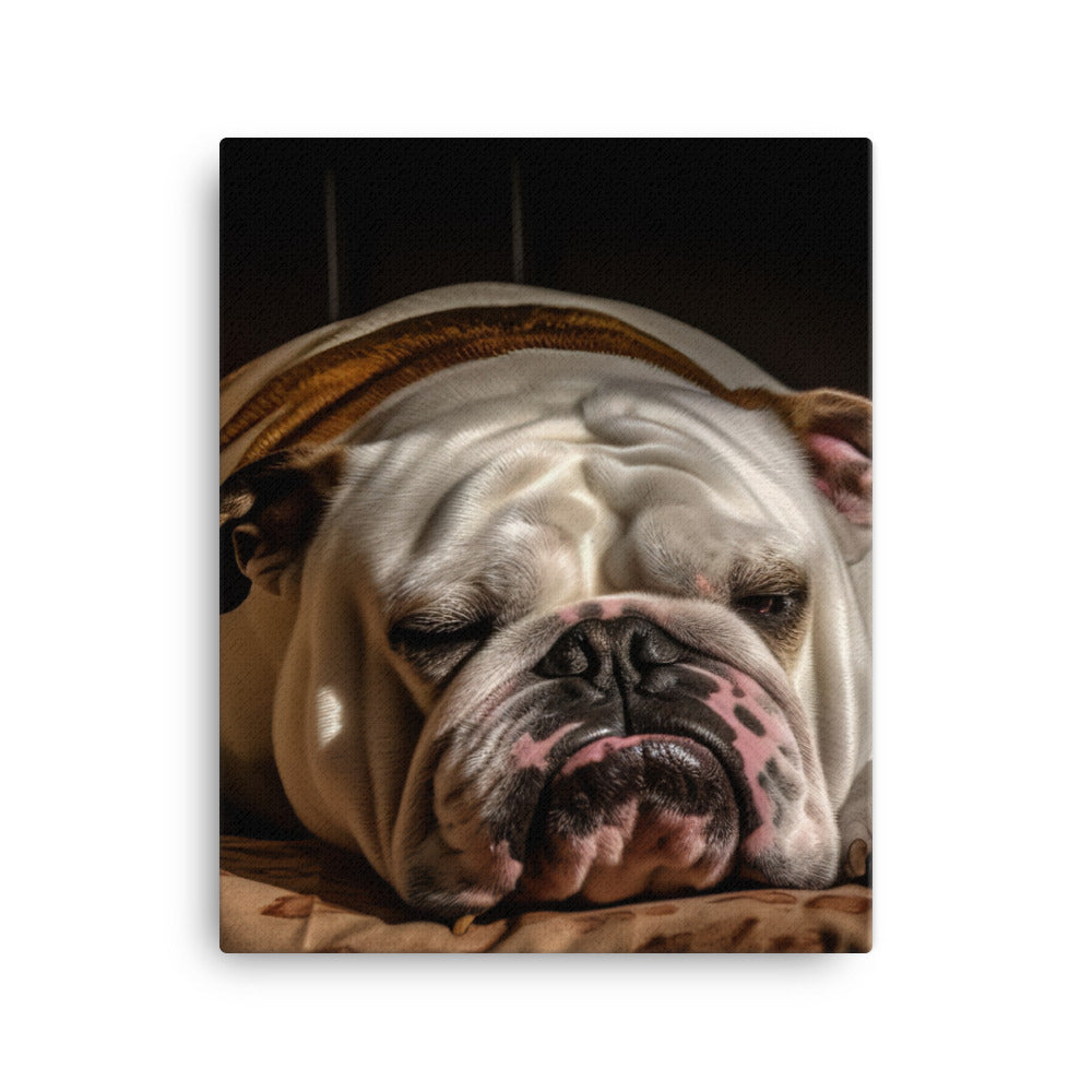 Sleepy Bulldog in His Bed Canvas - PosterfyAI.com