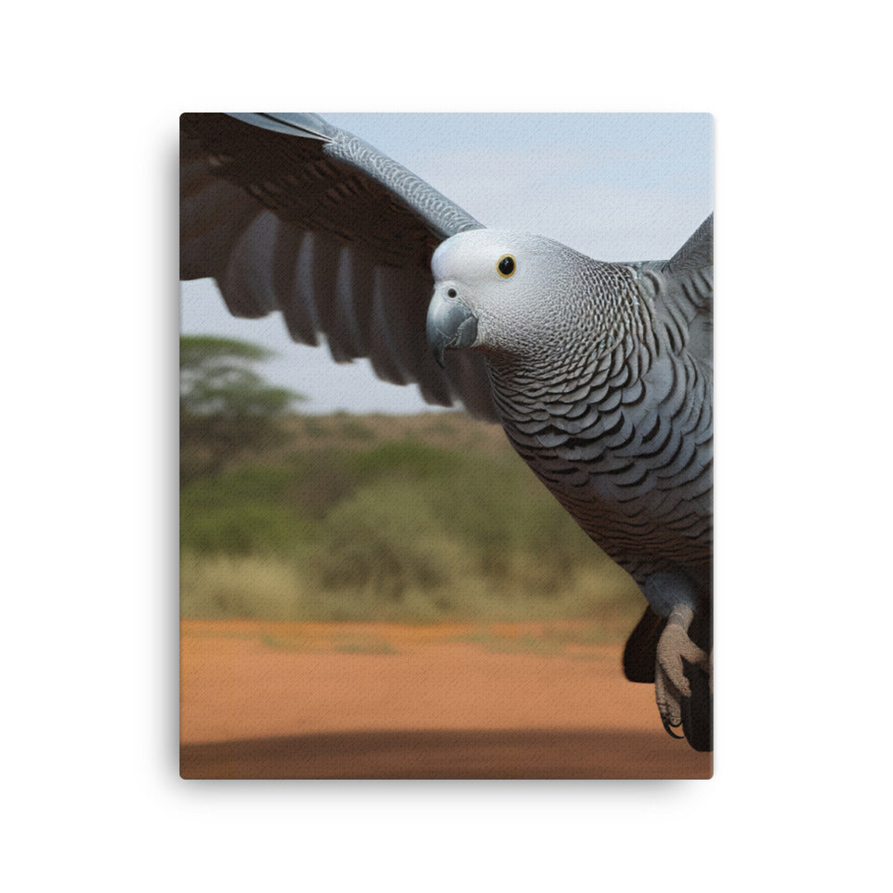 African Grey Parrot in Flight Canvas - PosterfyAI.com