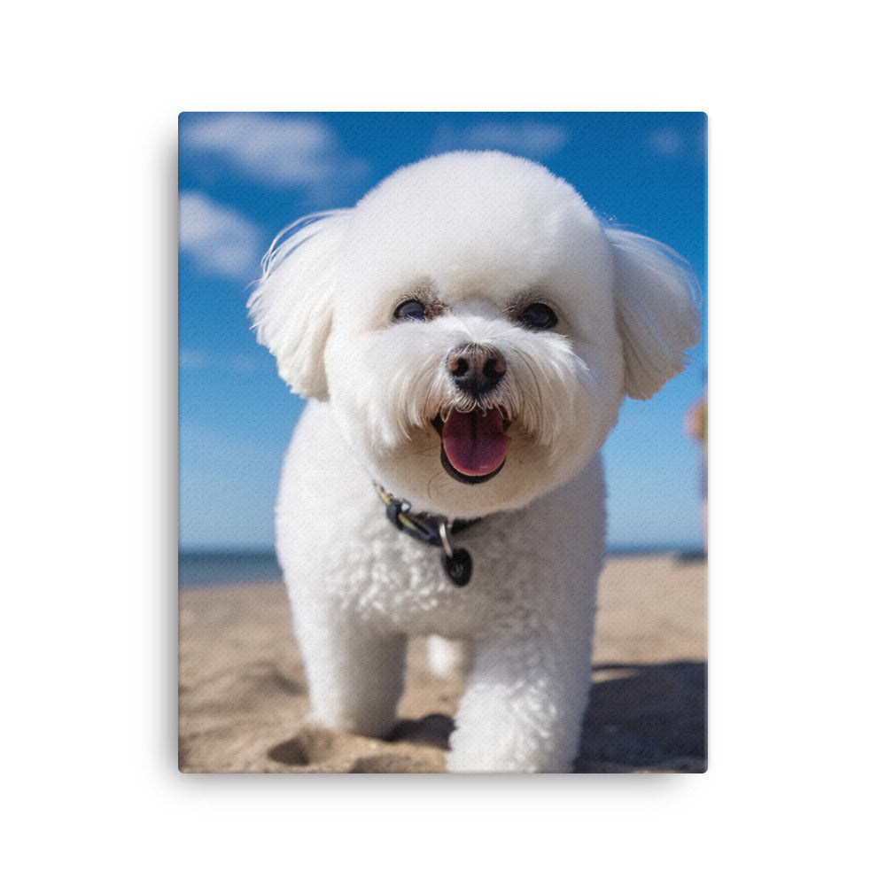 Bichon Frise on a Beach Canvas - PosterfyAI.com