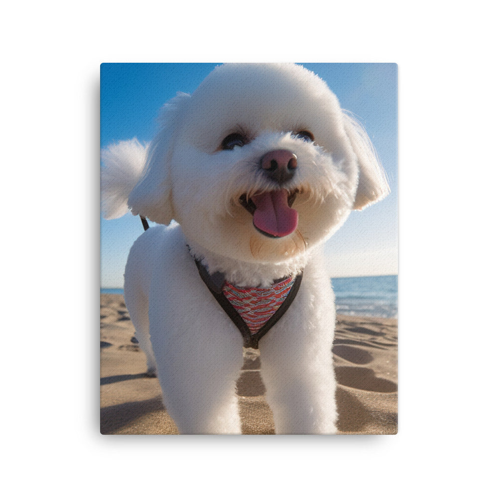 Bichon Frise on a Beach Canvas - PosterfyAI.com