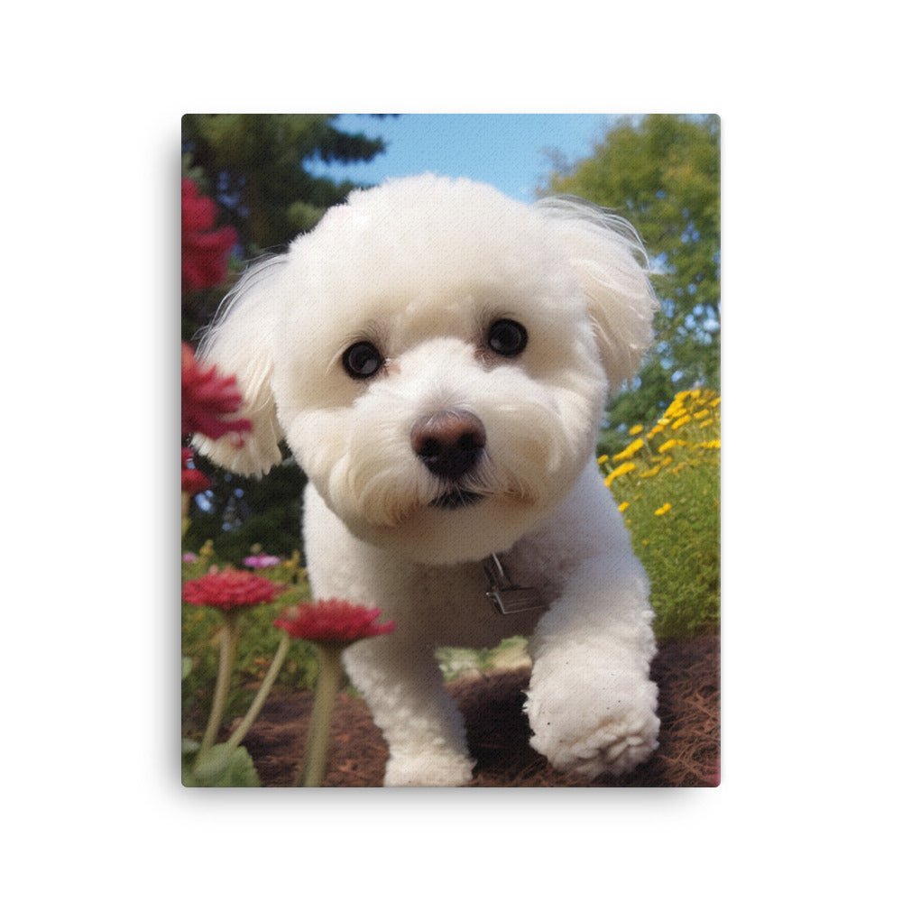 Bichon Frise in a Garden Canvas - PosterfyAI.com