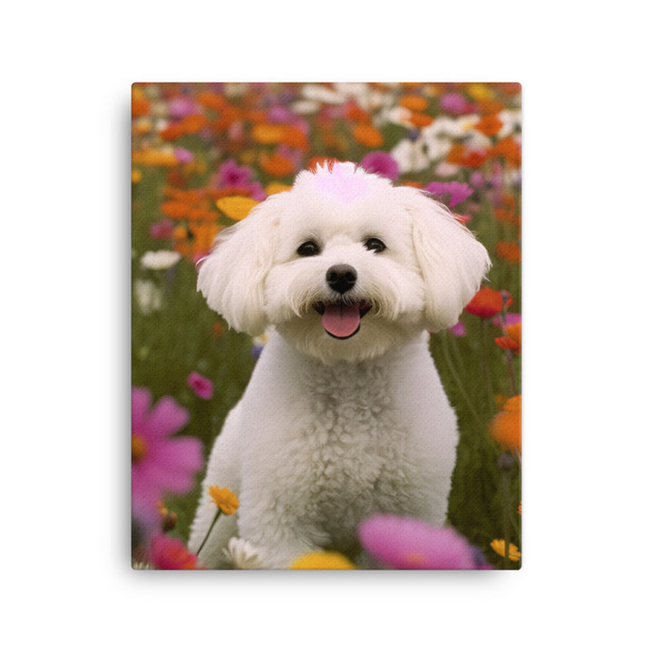 Bichon Frise in a Field of Flowers Canvas - PosterfyAI.com
