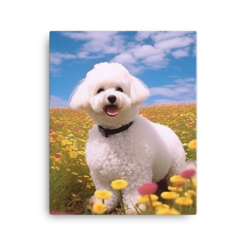 Bichon Frise in a Field of Flowers Canvas - PosterfyAI.com
