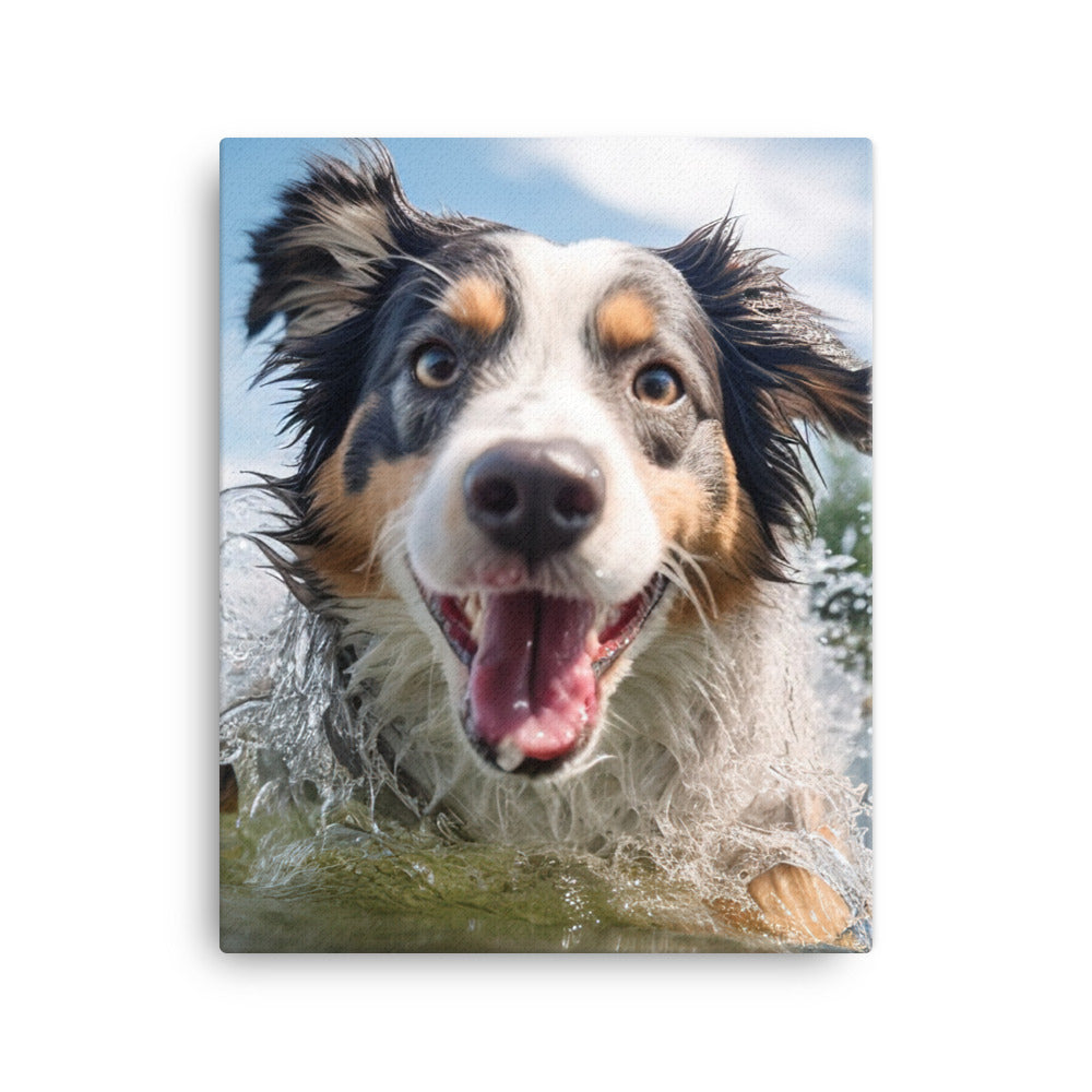 Australian Shepherd playing Canvas - PosterfyAI.com