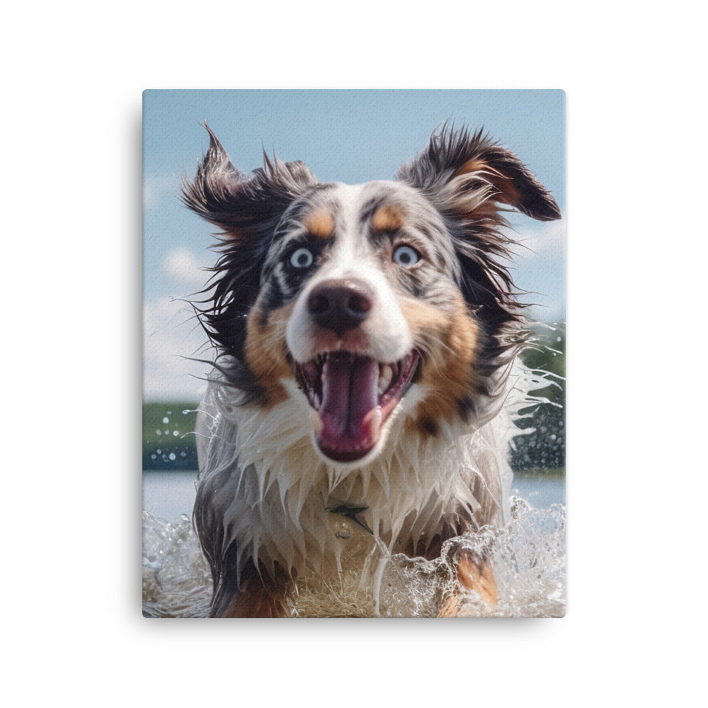 Australian Shepherd playing Canvas - PosterfyAI.com
