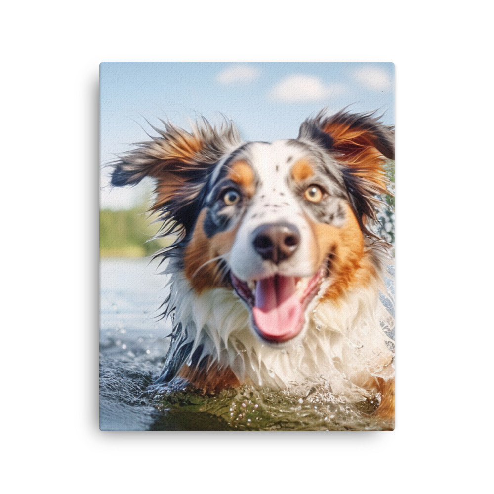 Australian Shepherd playing Canvas - PosterfyAI.com