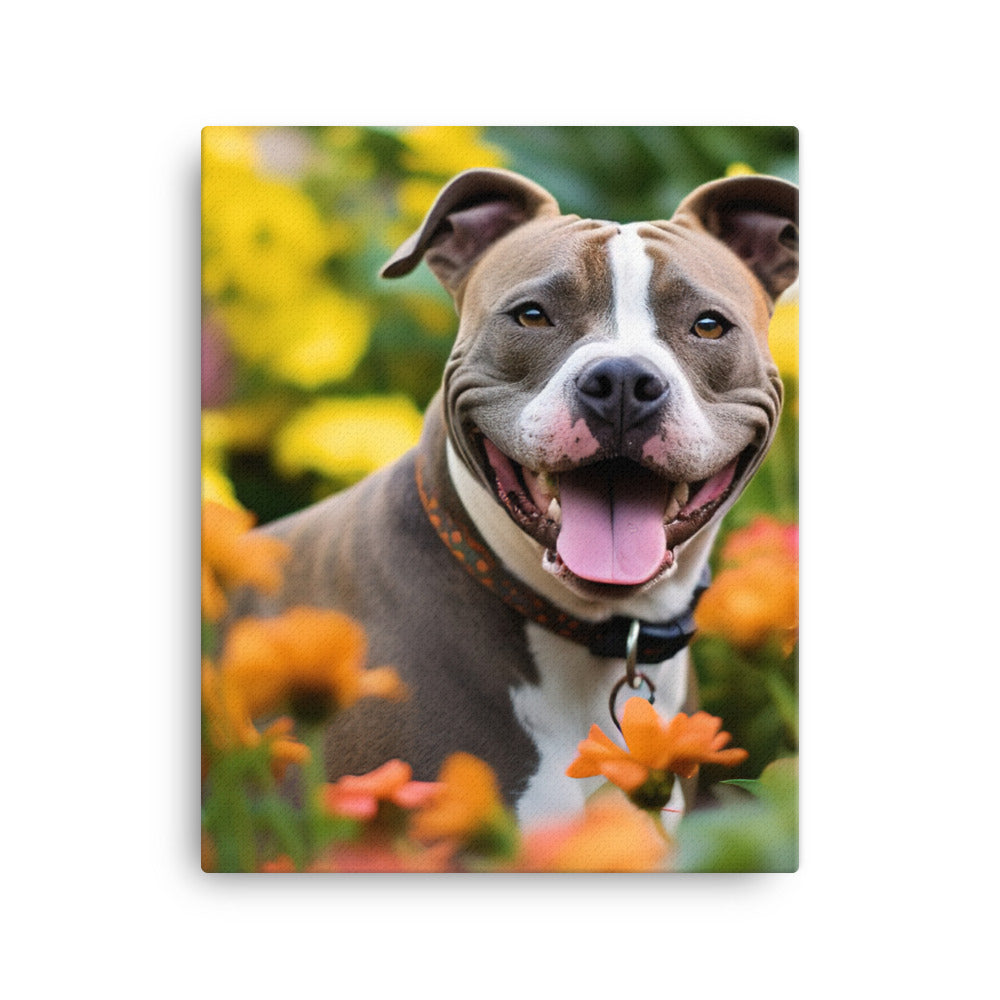 American Staffordshire Terrier in the Garden Canvas - PosterfyAI.com