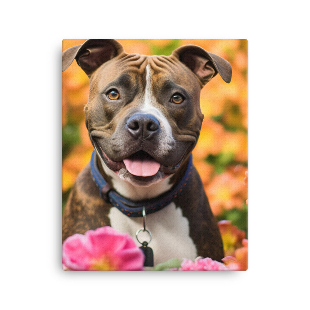American Staffordshire Terrier in the Garden Canvas - PosterfyAI.com