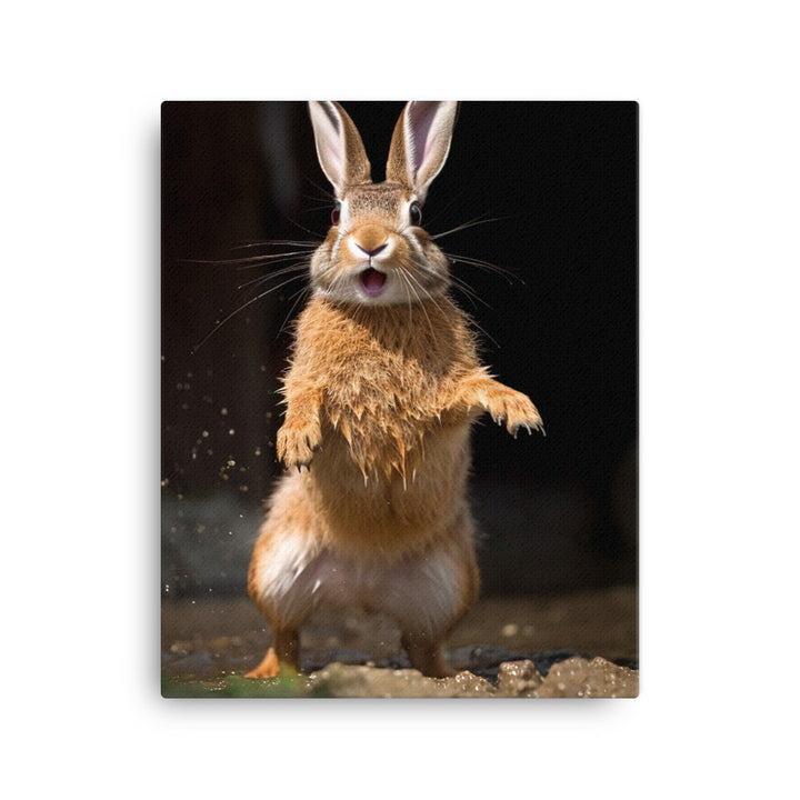 Belgian Hare Enjoying a Playful Hop Canvas - PosterfyAI.com