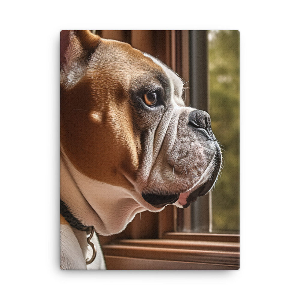 Thoughtful Bulldog at the Window Canvas - PosterfyAI.com