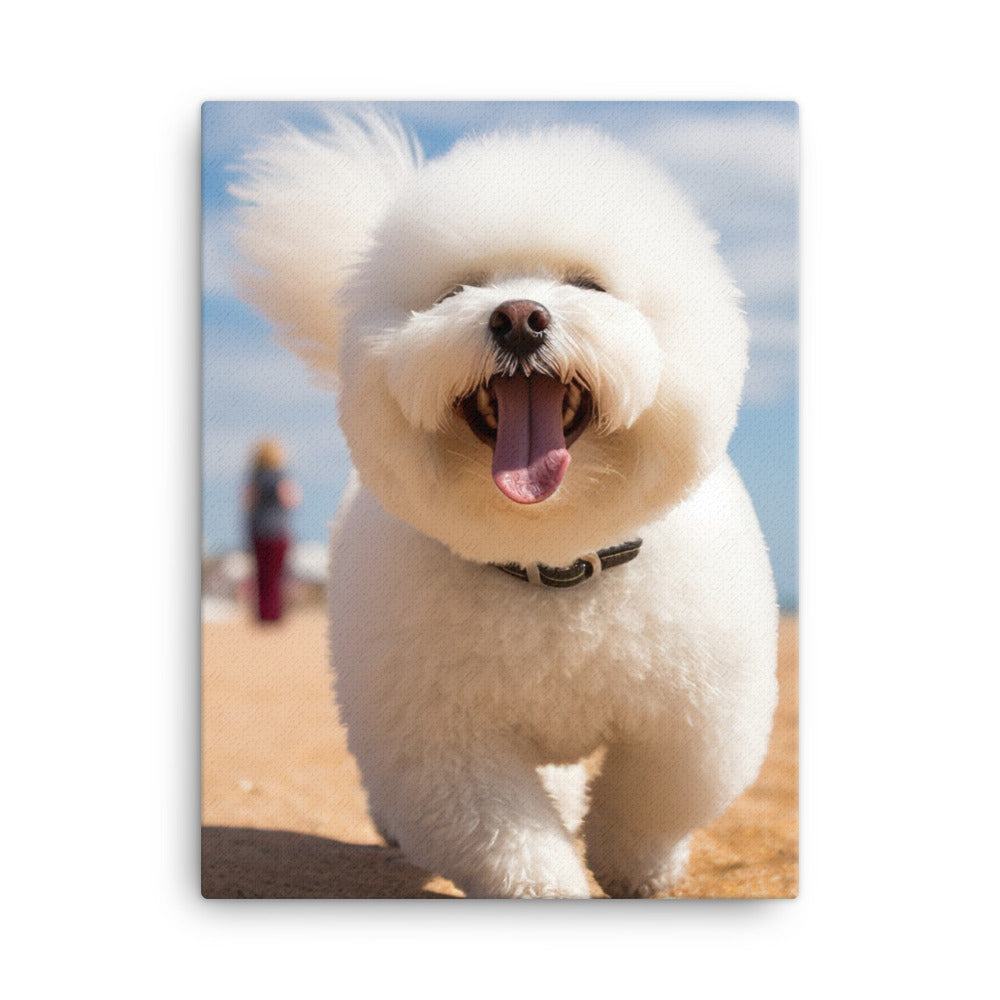 Bichon Frise on a Beach Canvas - PosterfyAI.com