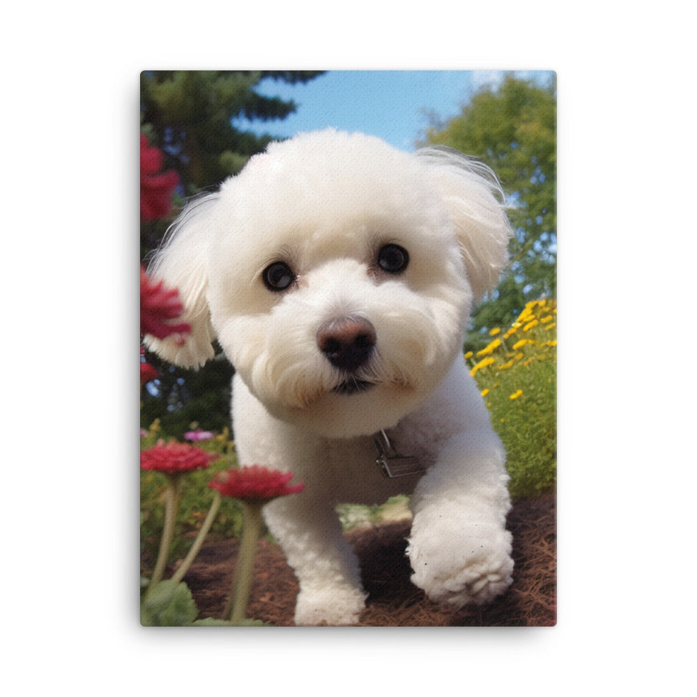 Bichon Frise in a Garden Canvas - PosterfyAI.com