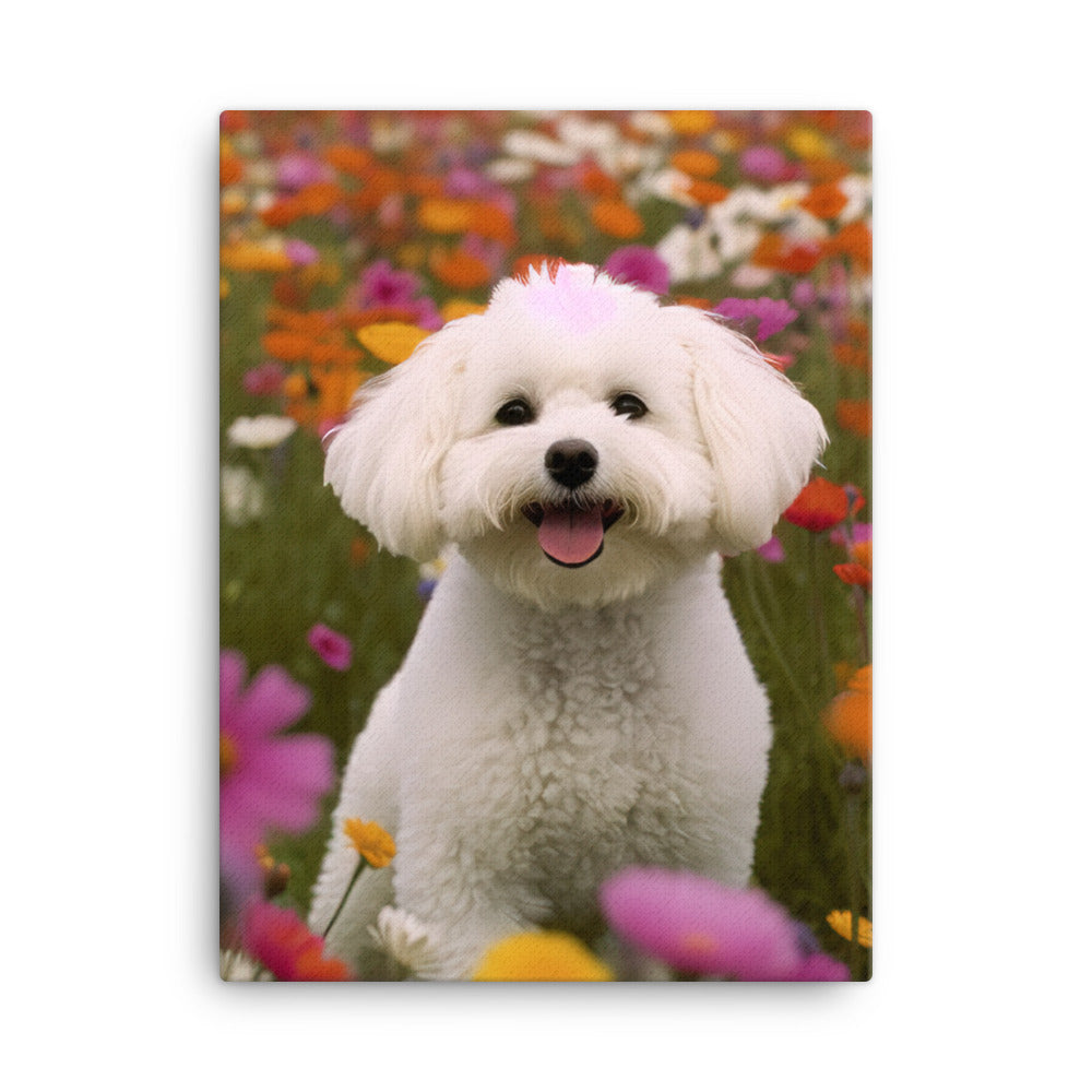 Bichon Frise in a Field of Flowers Canvas - PosterfyAI.com