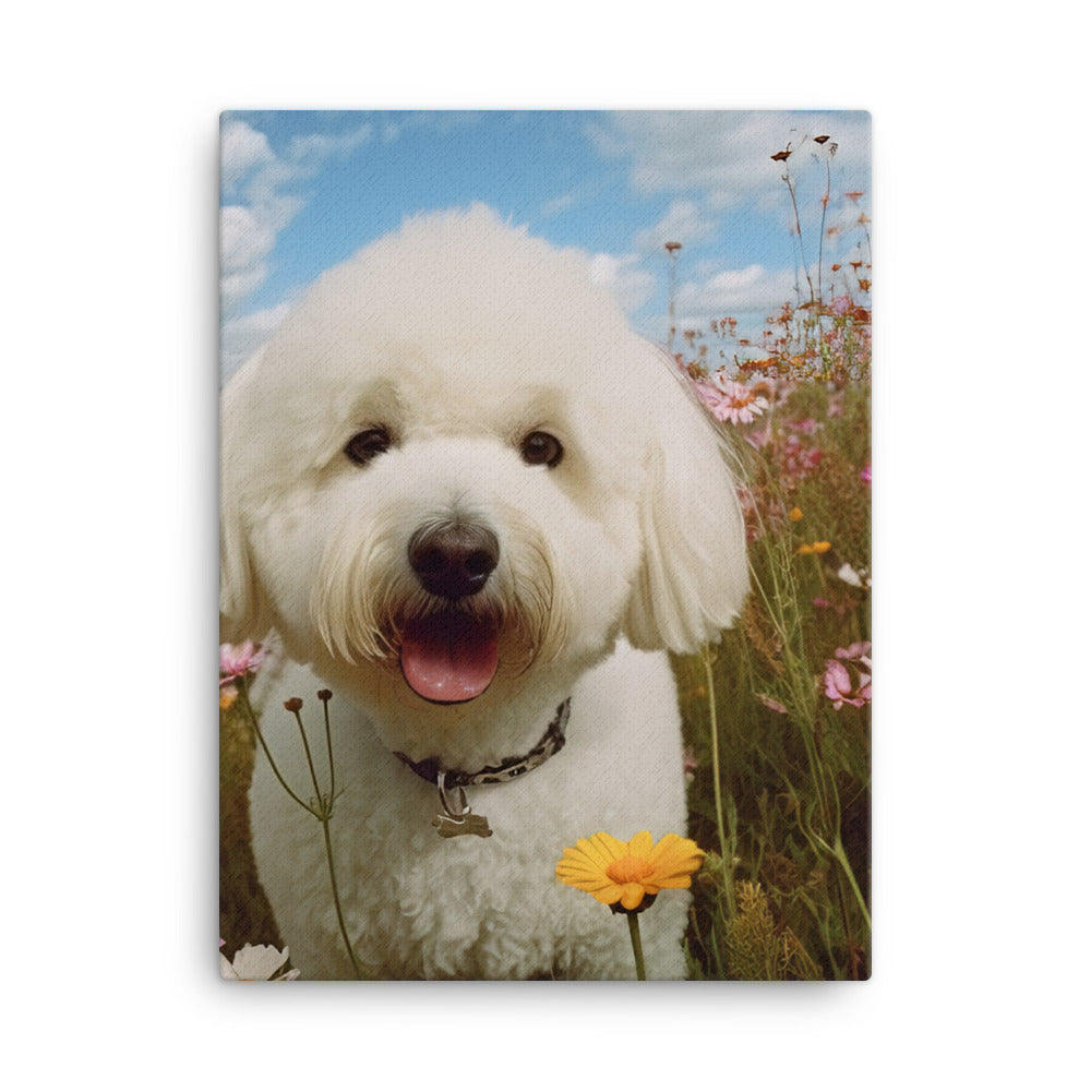 Bichon Frise in a Field of Flowers Canvas - PosterfyAI.com