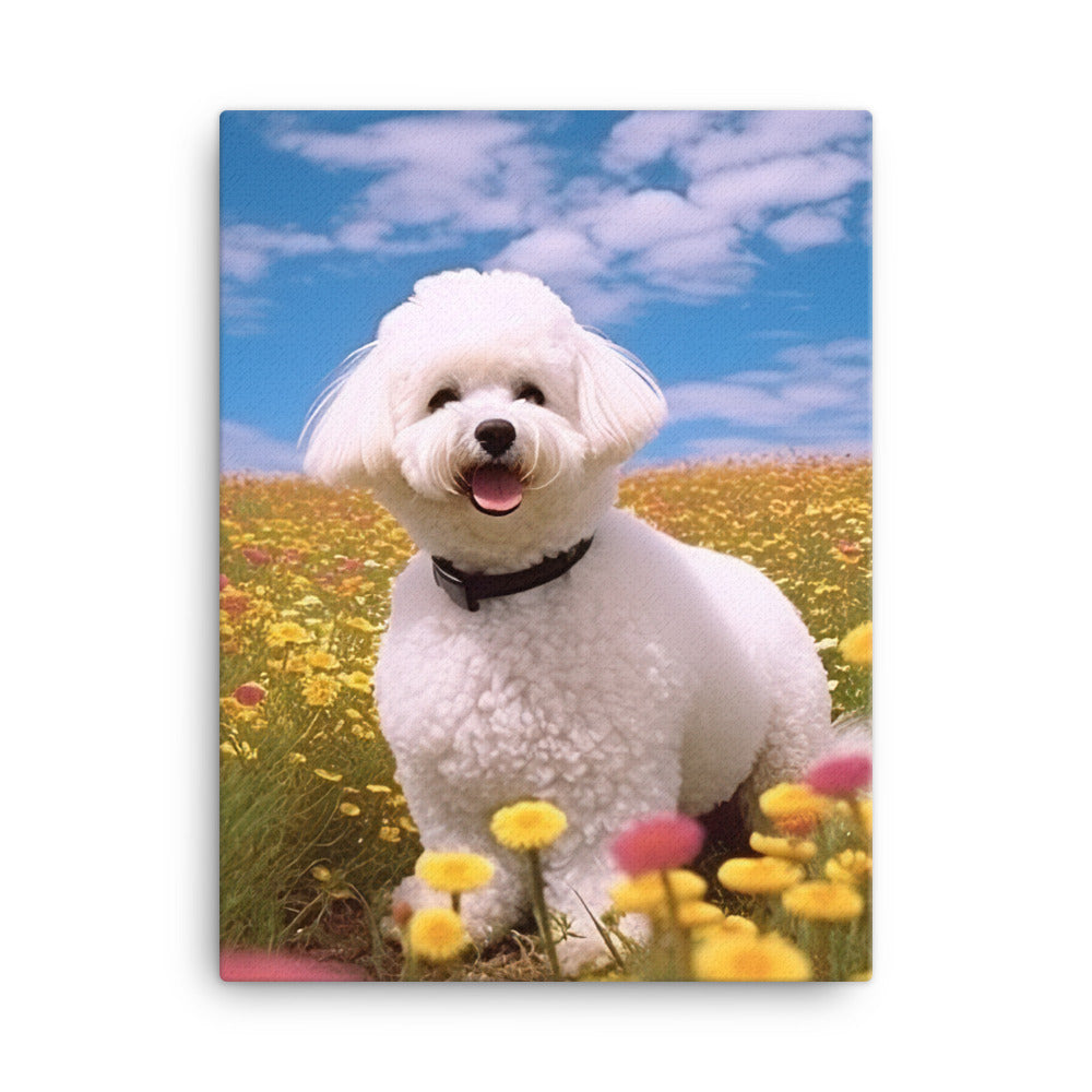 Bichon Frise in a Field of Flowers Canvas - PosterfyAI.com