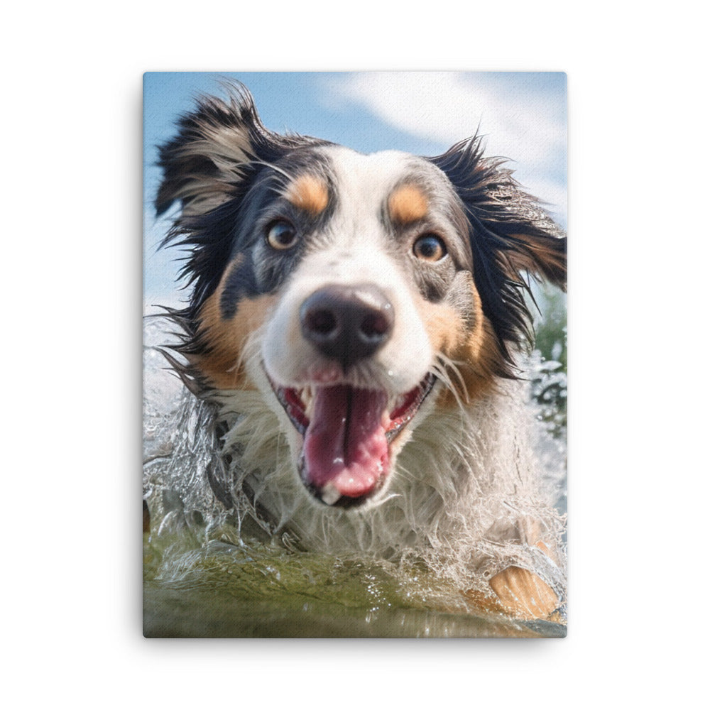 Australian Shepherd playing Canvas - PosterfyAI.com