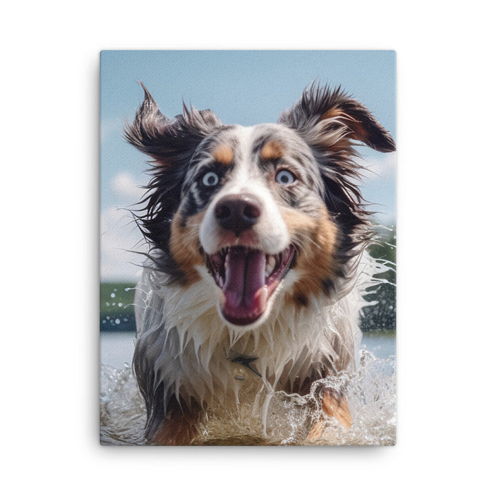 Australian Shepherd playing Canvas - PosterfyAI.com