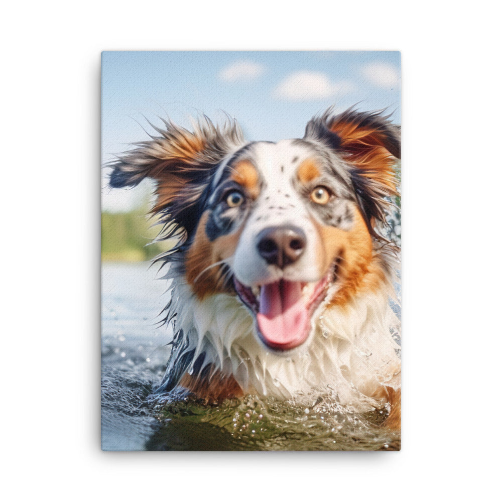 Australian Shepherd playing Canvas - PosterfyAI.com