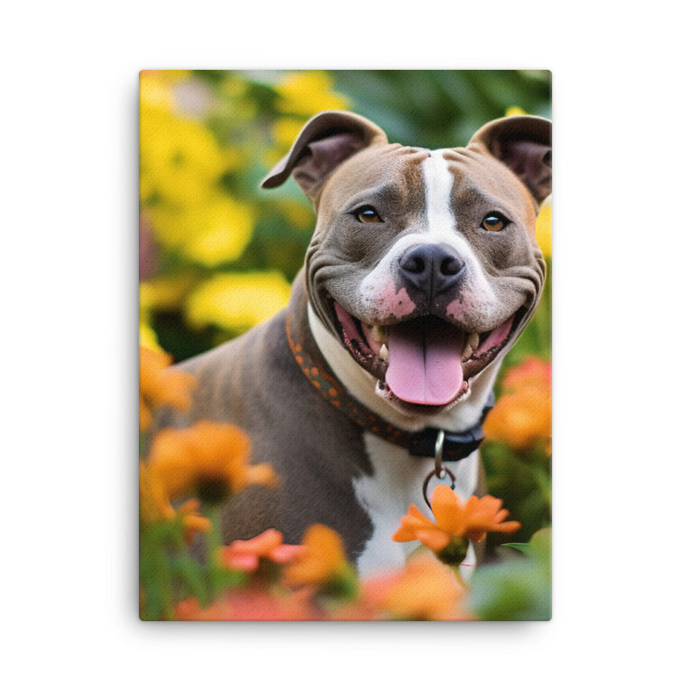 American Staffordshire Terrier in the Garden Canvas - PosterfyAI.com