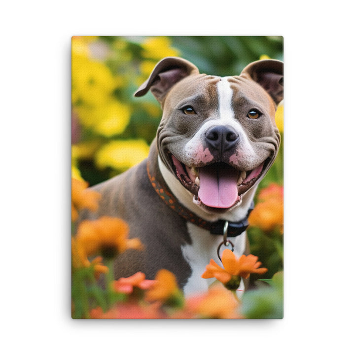 American Staffordshire Terrier in the Garden Canvas - PosterfyAI.com