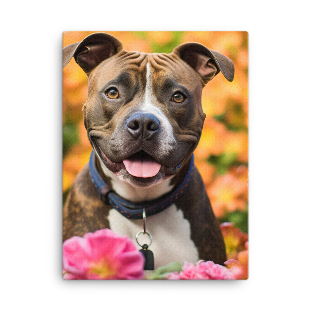 American Staffordshire Terrier in the Garden Canvas - PosterfyAI.com