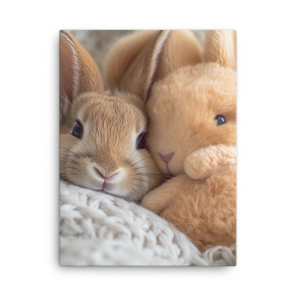 Tan Bunnys Gentle Cuddles Canvas - PosterfyAI.com