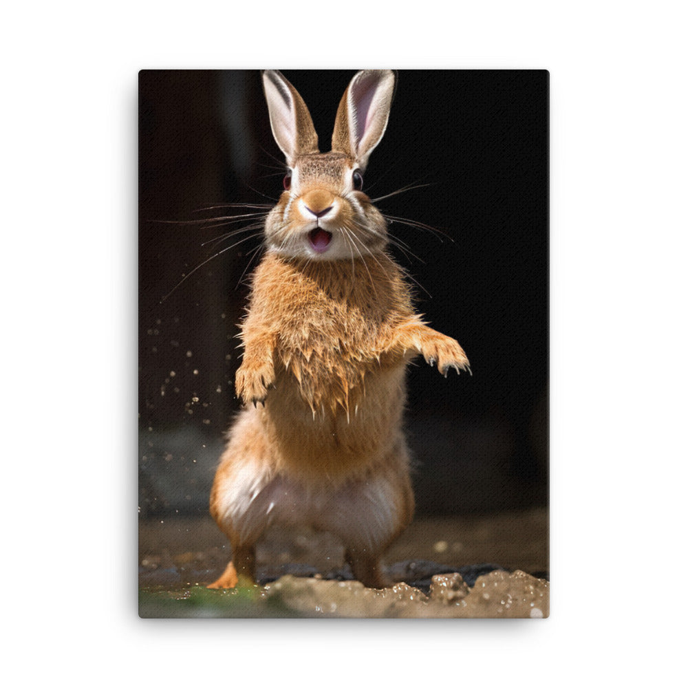Belgian Hare Enjoying a Playful Hop Canvas - PosterfyAI.com