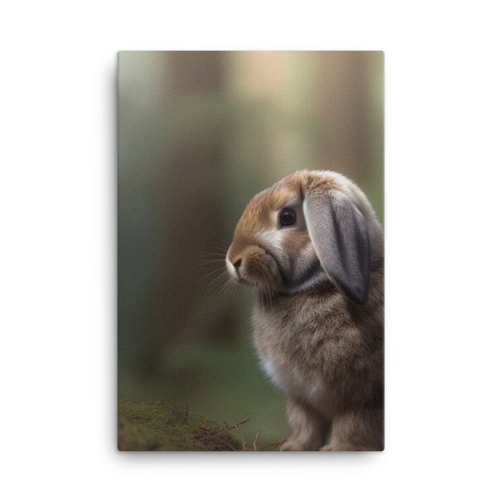 Serene Mini Lop Bunny in a Forest Canvas - PosterfyAI.com