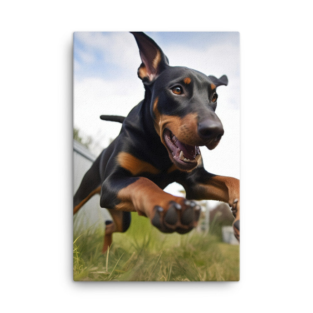 The playful side of a Doberman Pinscher Canvas - PosterfyAI.com