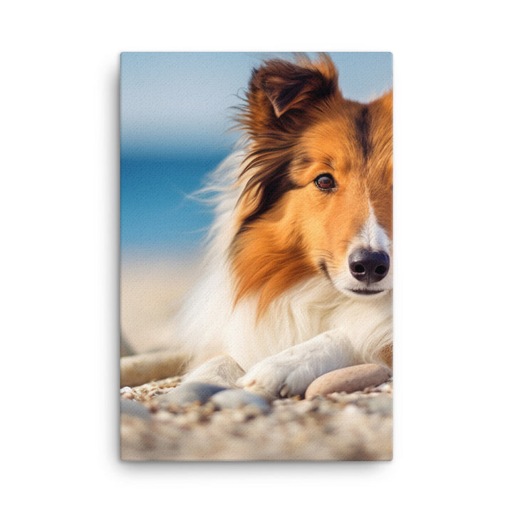 Shetland Sheepdog Relaxing on the Beach Canvas - PosterfyAI.com