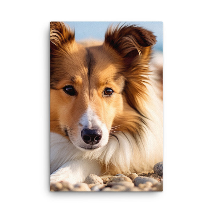 Shetland Sheepdog Relaxing on the Beach Canvas - PosterfyAI.com
