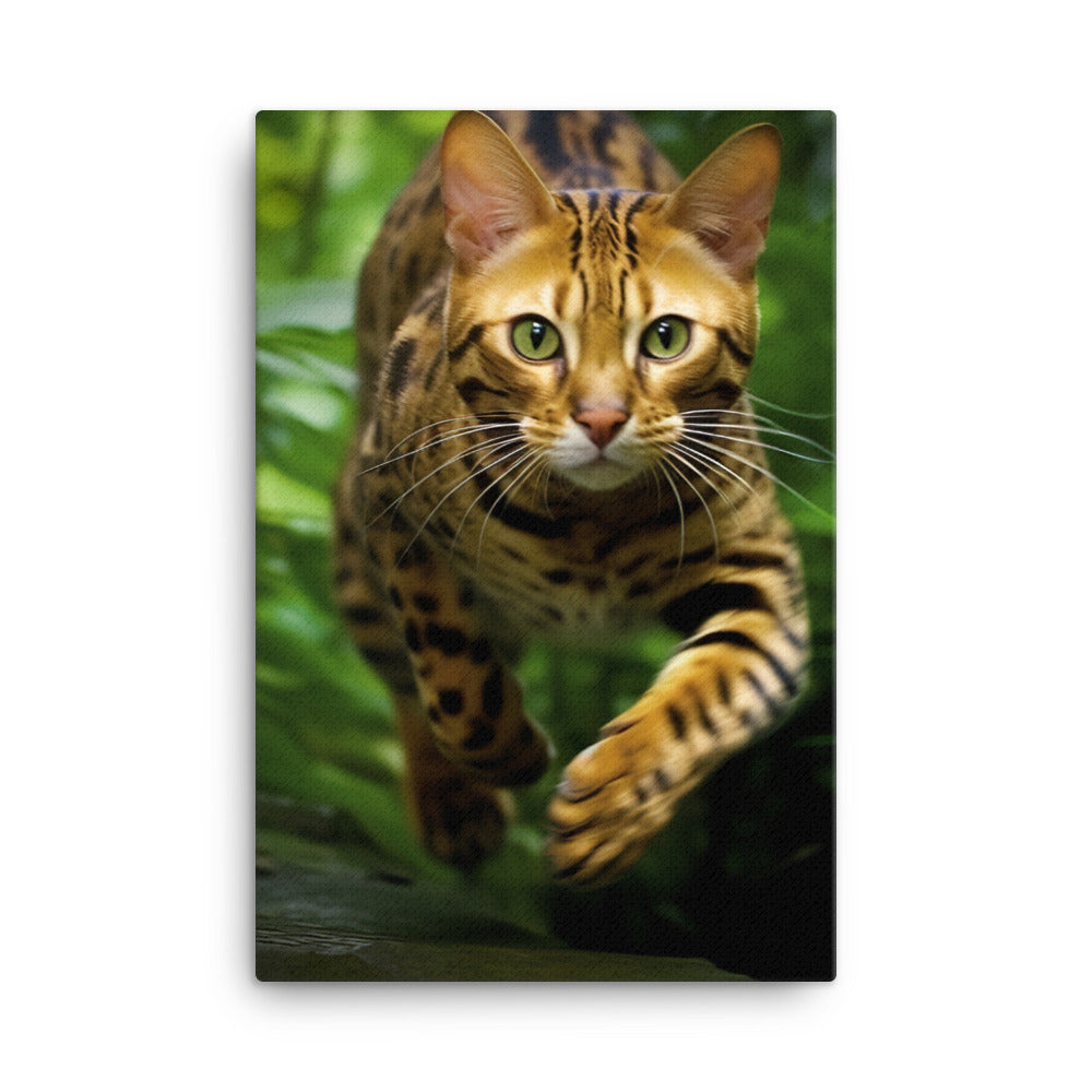 Bengal Cat Hunting Adventure Canvas - PosterfyAI.com