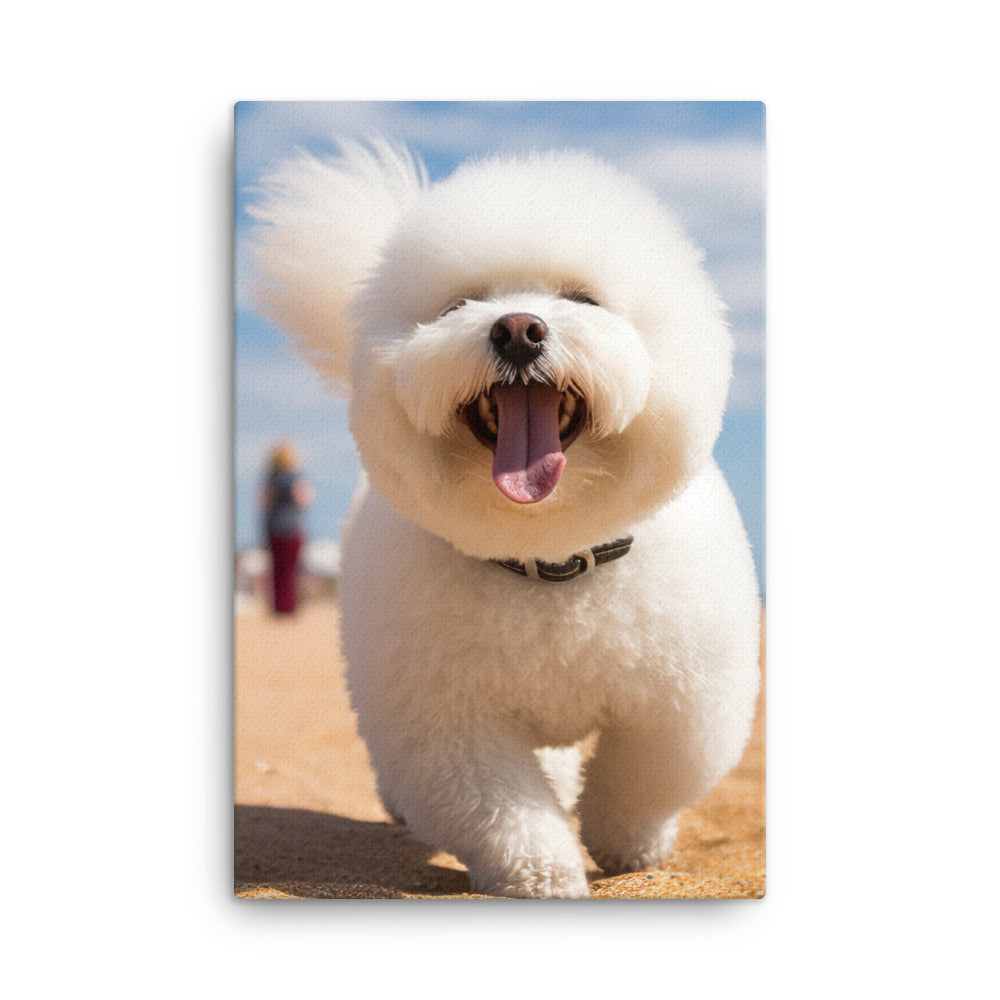 Bichon Frise on a Beach Canvas - PosterfyAI.com